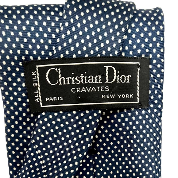 Christian Dior | All Silk Navy Polka Dot Tie - Picture 5 of 5